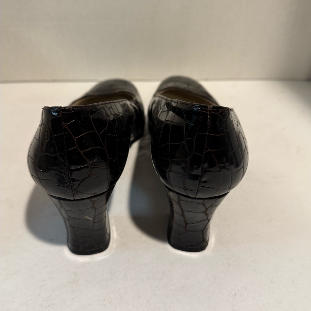 Stuart Weitzman Dark Brown Croc-Pattern Loafers - image 3